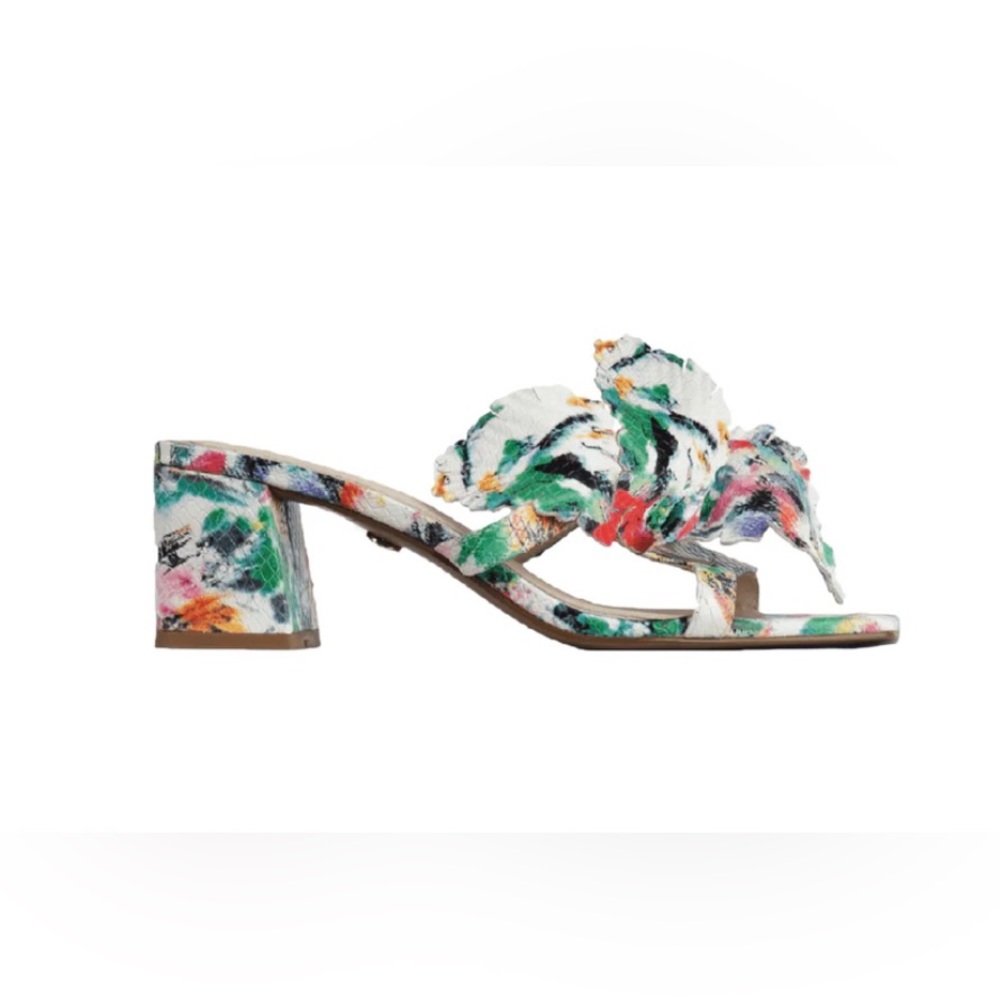 Cecelia New York Happy Green Floral Block Heel Mules Womenβs Size z 9.5 Summer